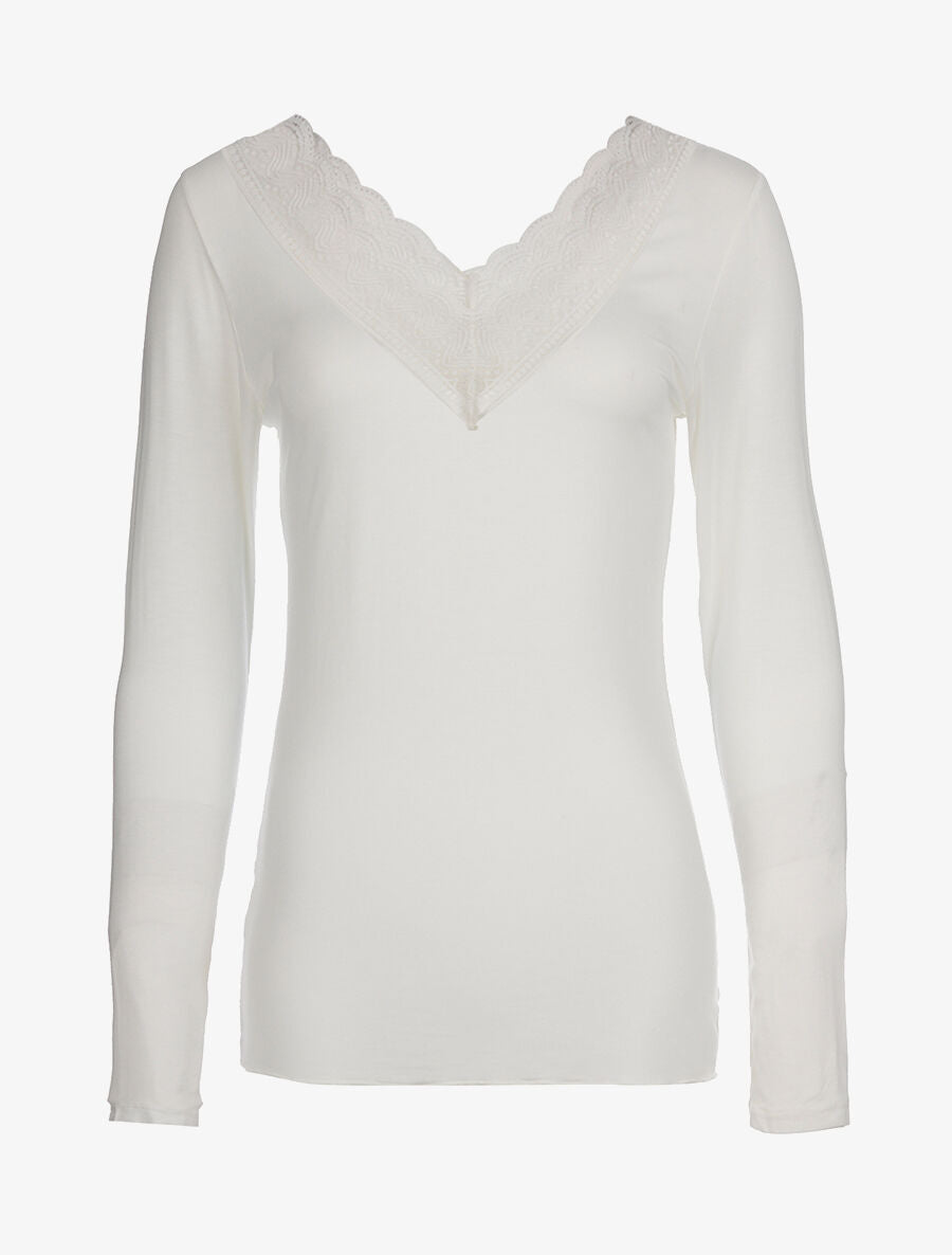 Top fin col dentelle - Blanc - 1