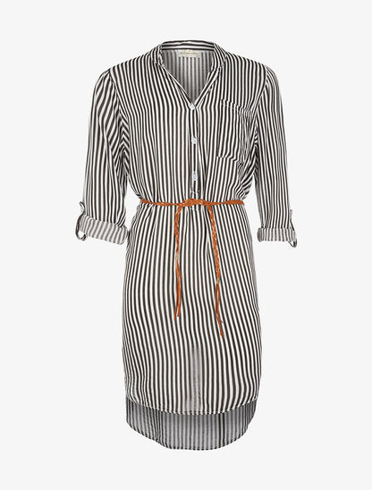 Robe chemise à rayures ceinturée - noir - 1
