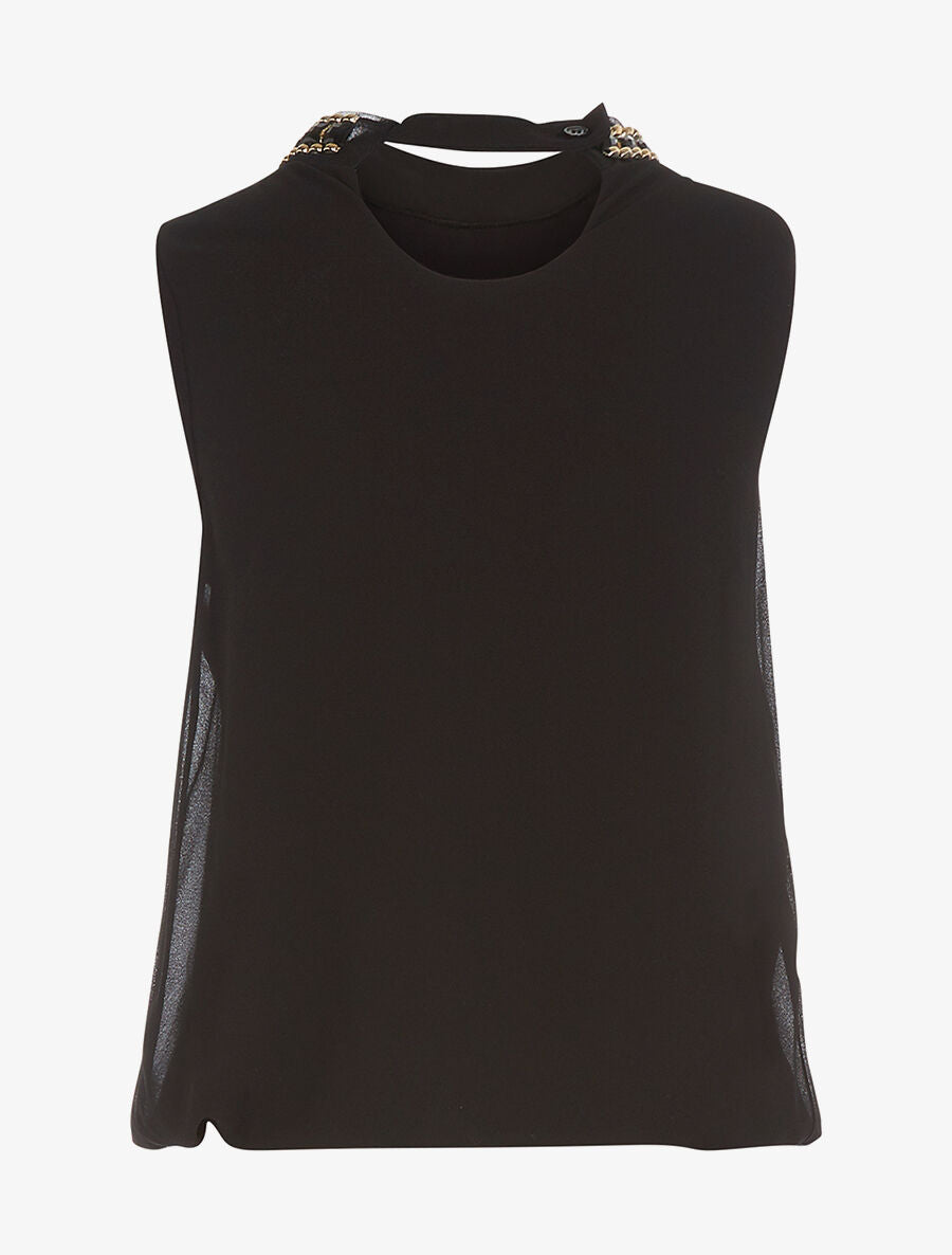 Top voile col bijoux noir - Noir - 2