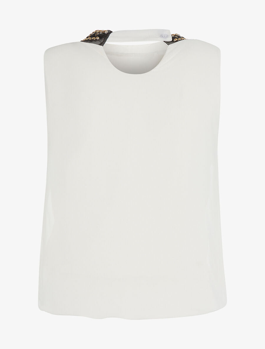 Top voile col bijoux noir - Blanc - 2