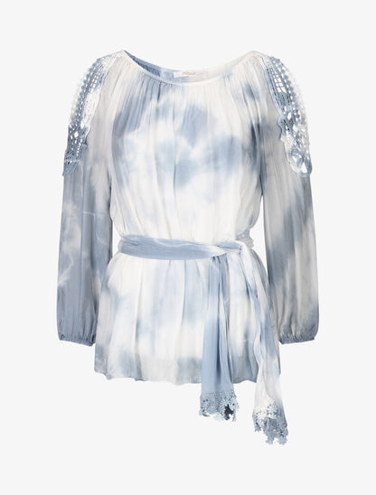Ensemble blouse et écharpe crochet  - bleu - 1
