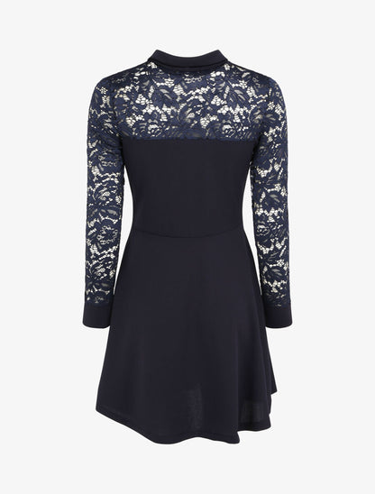 Robe patineuse unie à manches dentelle - Bleu nuit - 2