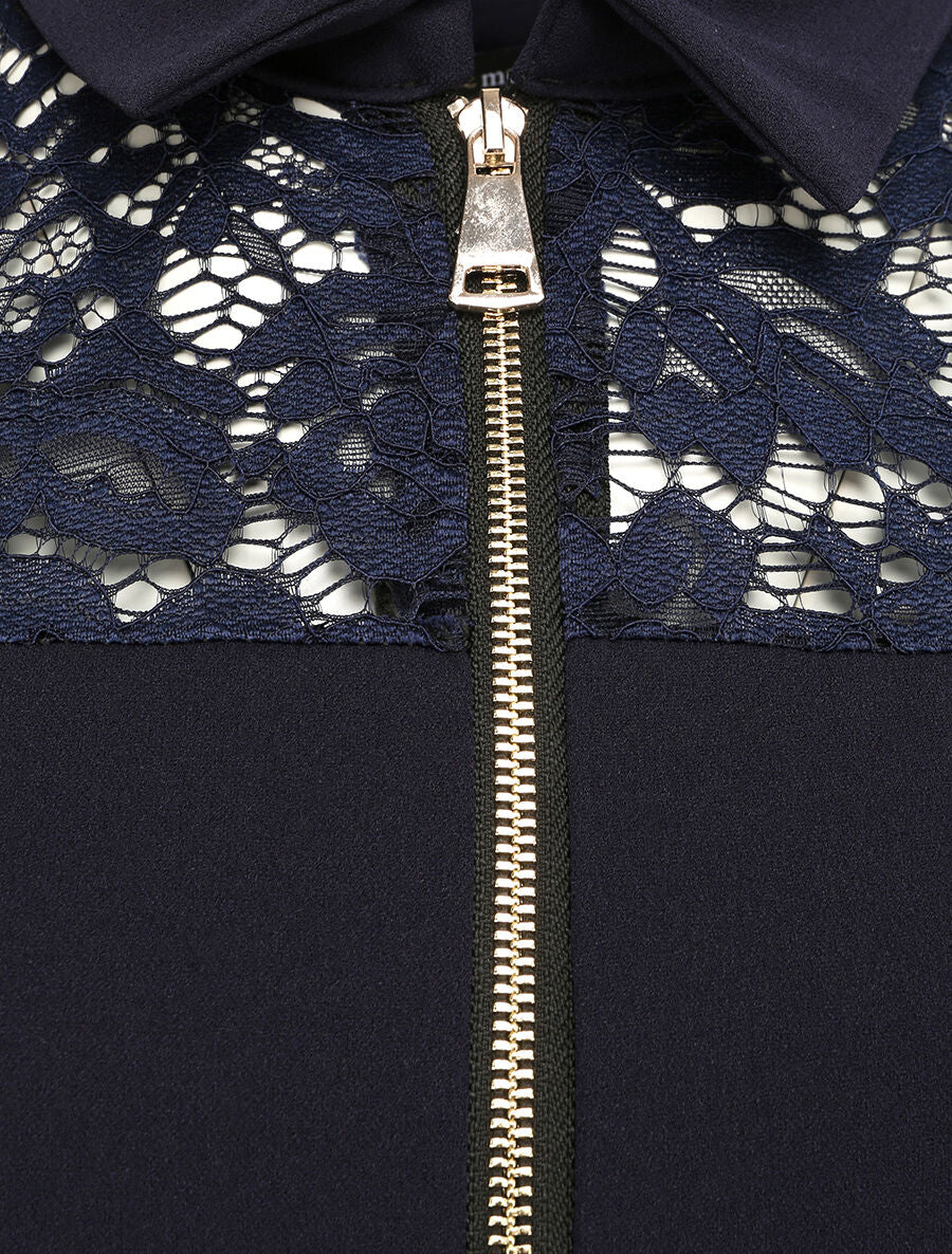 Robe patineuse unie à manches dentelle - Bleu nuit - 3
