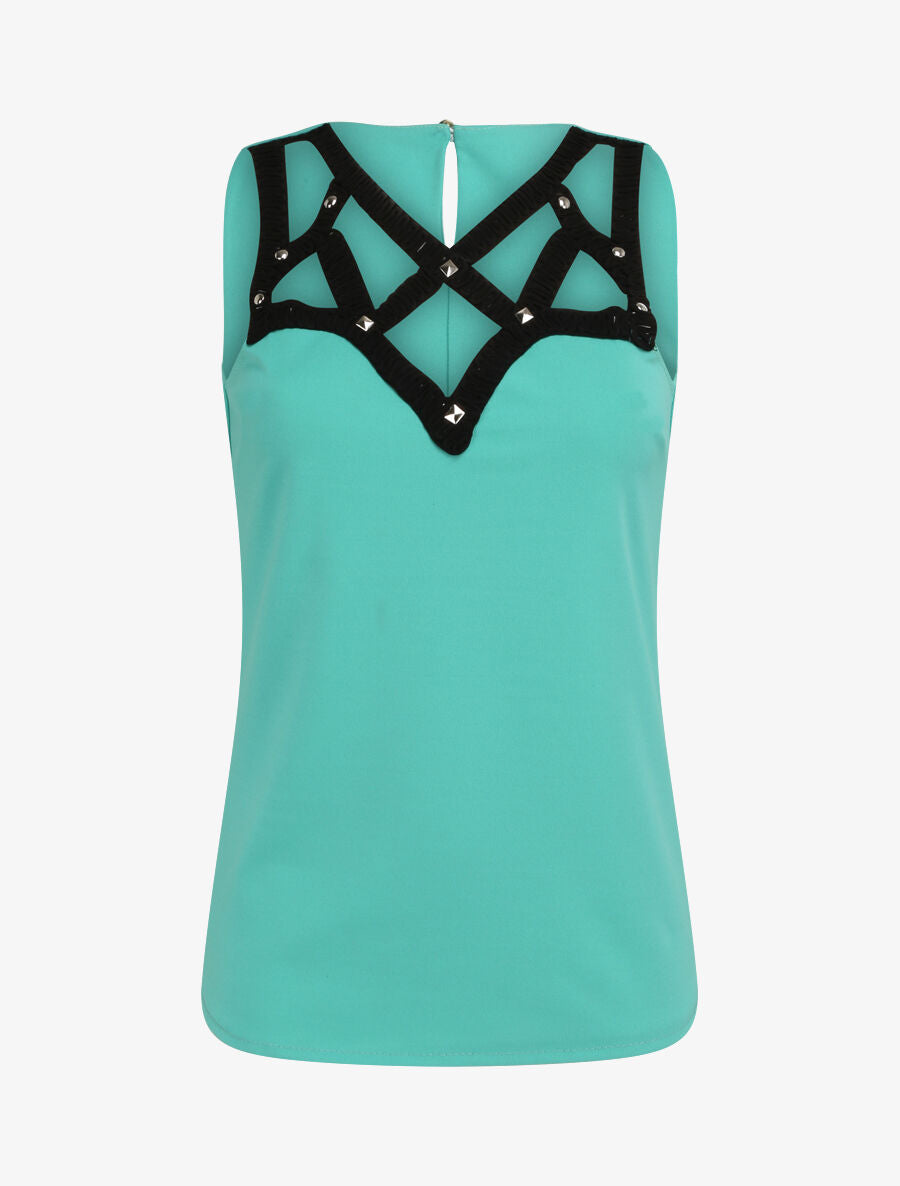 Top droit sans manches à col lanières - Turquoise - 4