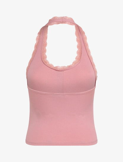 Top slim dos nu et dentelle - Rose - 2