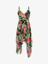 Robe empire mi-longue asymétrique imprimé hibiscus - Noir - 1