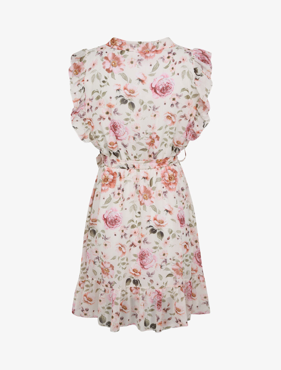Robe patineuse mi-longue imprimé roses - Beige - 2