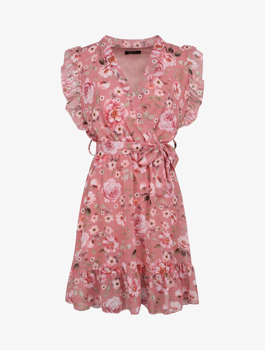 Robe patineuse mi-longue imprimé roses - Rose - 1