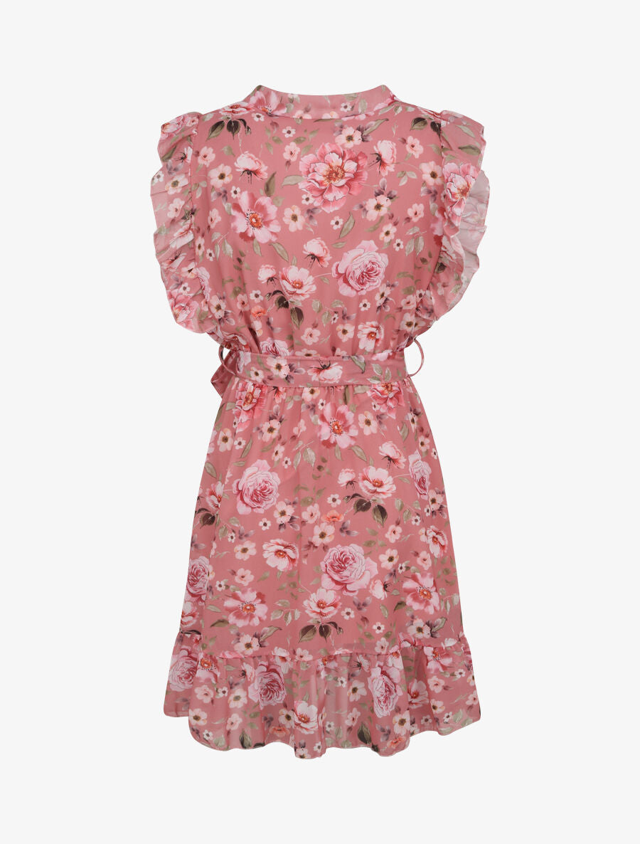Robe patineuse mi-longue imprimé roses - Rose - 2