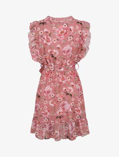Robe patineuse mi-longue imprimé roses - Rose - 2