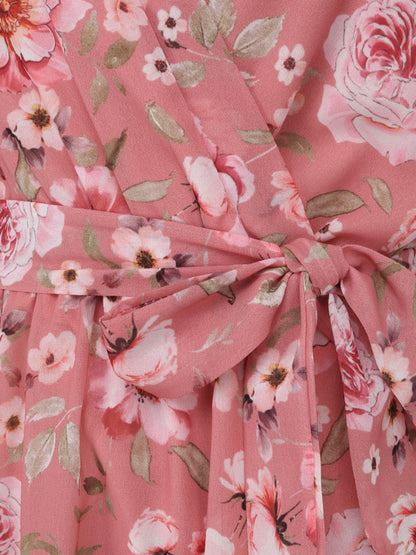 Robe patineuse mi-longue imprimé roses - Rose - 3