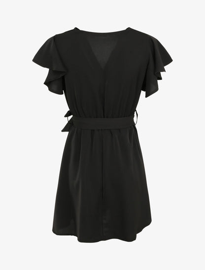 Robe patineuse courte à manches courtes volantées - Noir - 2