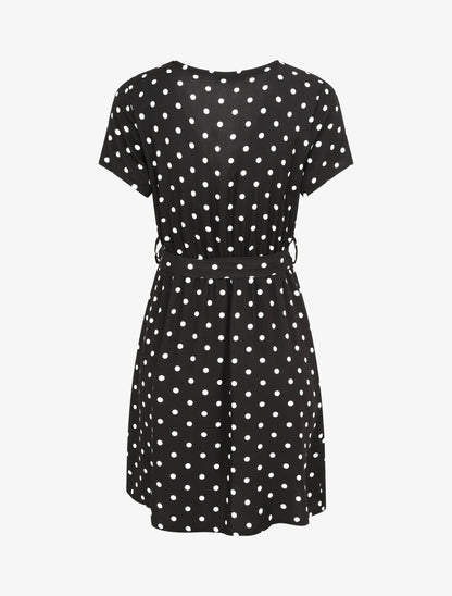 Robe courte portefeuille imprimé pois - Noir - 2