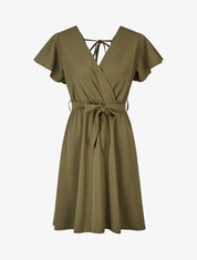 Robe fluide à encolure cache-coeur - Kaki - 4