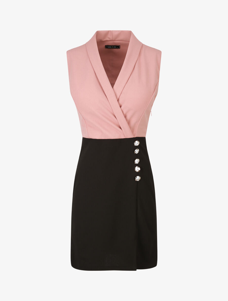 Robe à col cache-coeur et bords fendu - Rose - 1