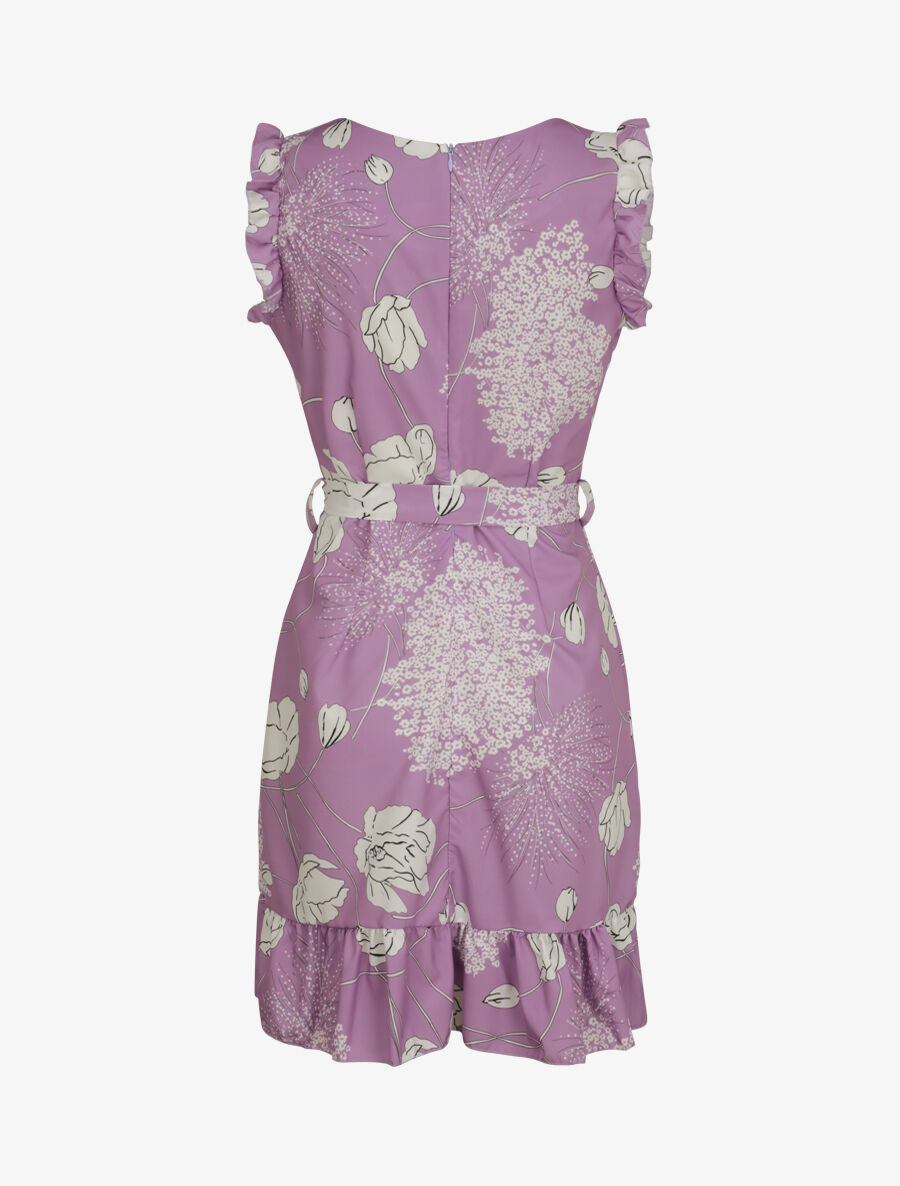 Robe imprimé fleurs sauvages à bords volantées style portefeuille - Lilas - 2