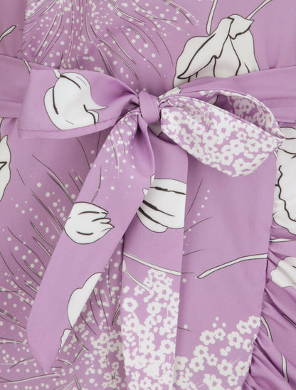 Robe imprimé fleurs sauvages à bords volantées style portefeuille - Lilas - 3