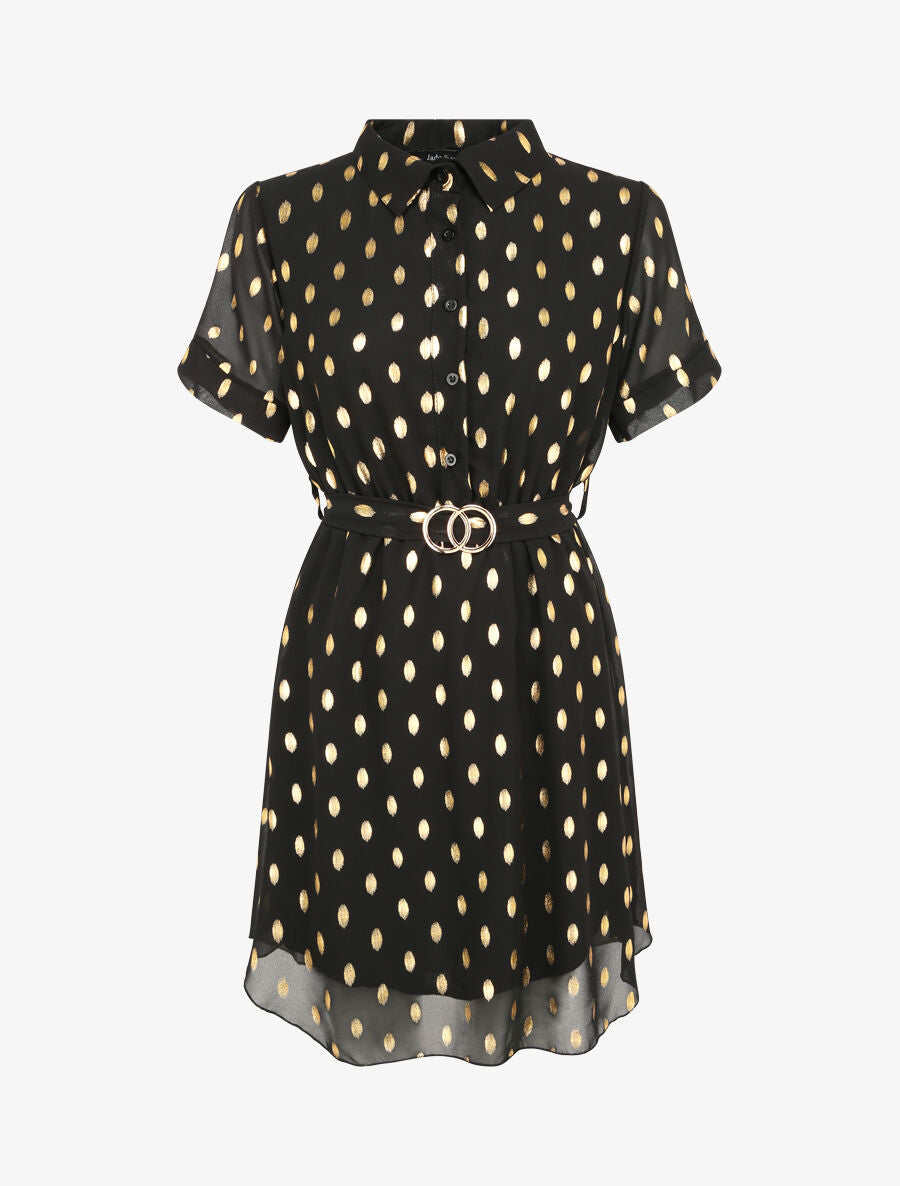 Robe patineuse courte imprimé pois irisés - Noir - 4
