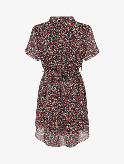 Robe patineuse courte imprimé floral - Noir - 2