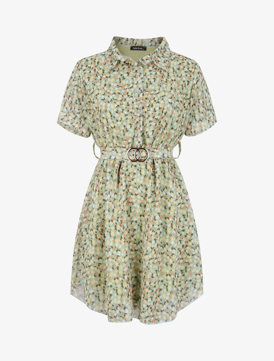 Robe patineuse courte imprimé floral - Vert clair - 1