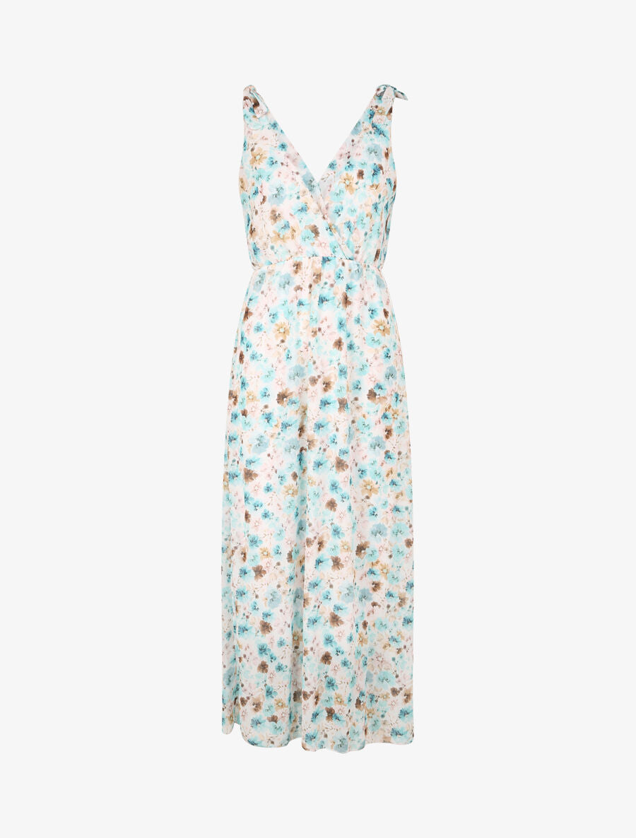 Robe imprimé fleurs champêtres à bretelles à détail noeud - Blanc - 4