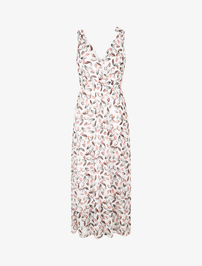 Robe imprimé feuilles à bretelles à détail noeud - Blanc - 5