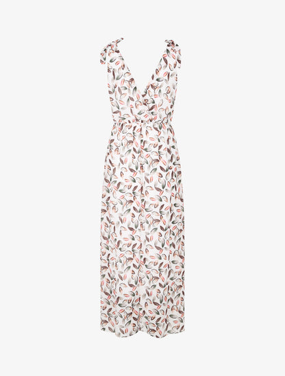 Robe imprimé feuilles à bretelles à détail noeud - Blanc - 2