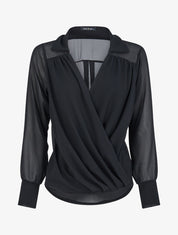 Blouse droite unie drapée - Noir - 5