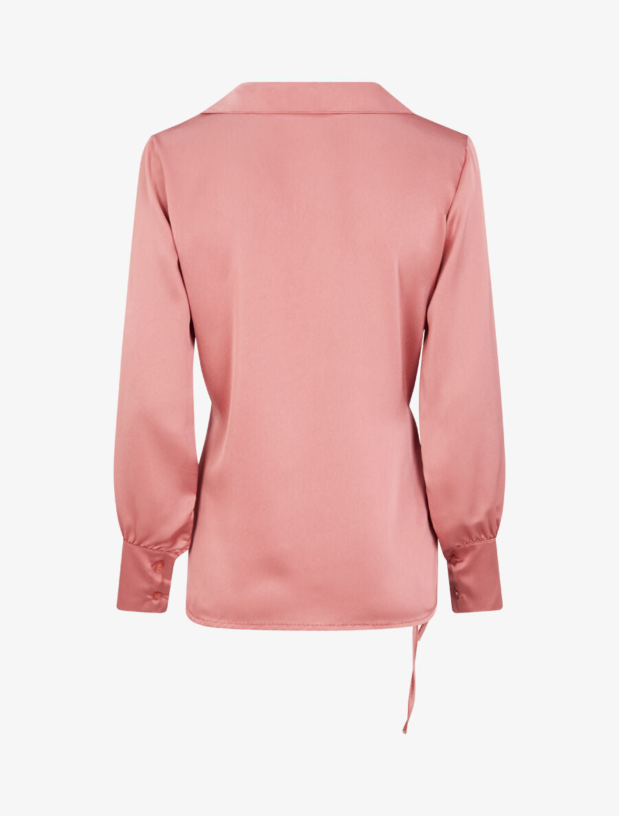 Blouse droite satinée à liens - Vieux rose - 2