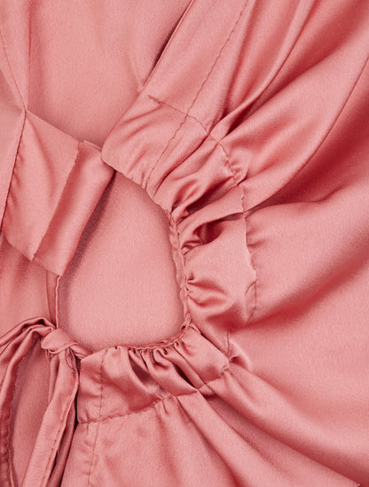 Blouse droite satinée à liens - Vieux rose - 3