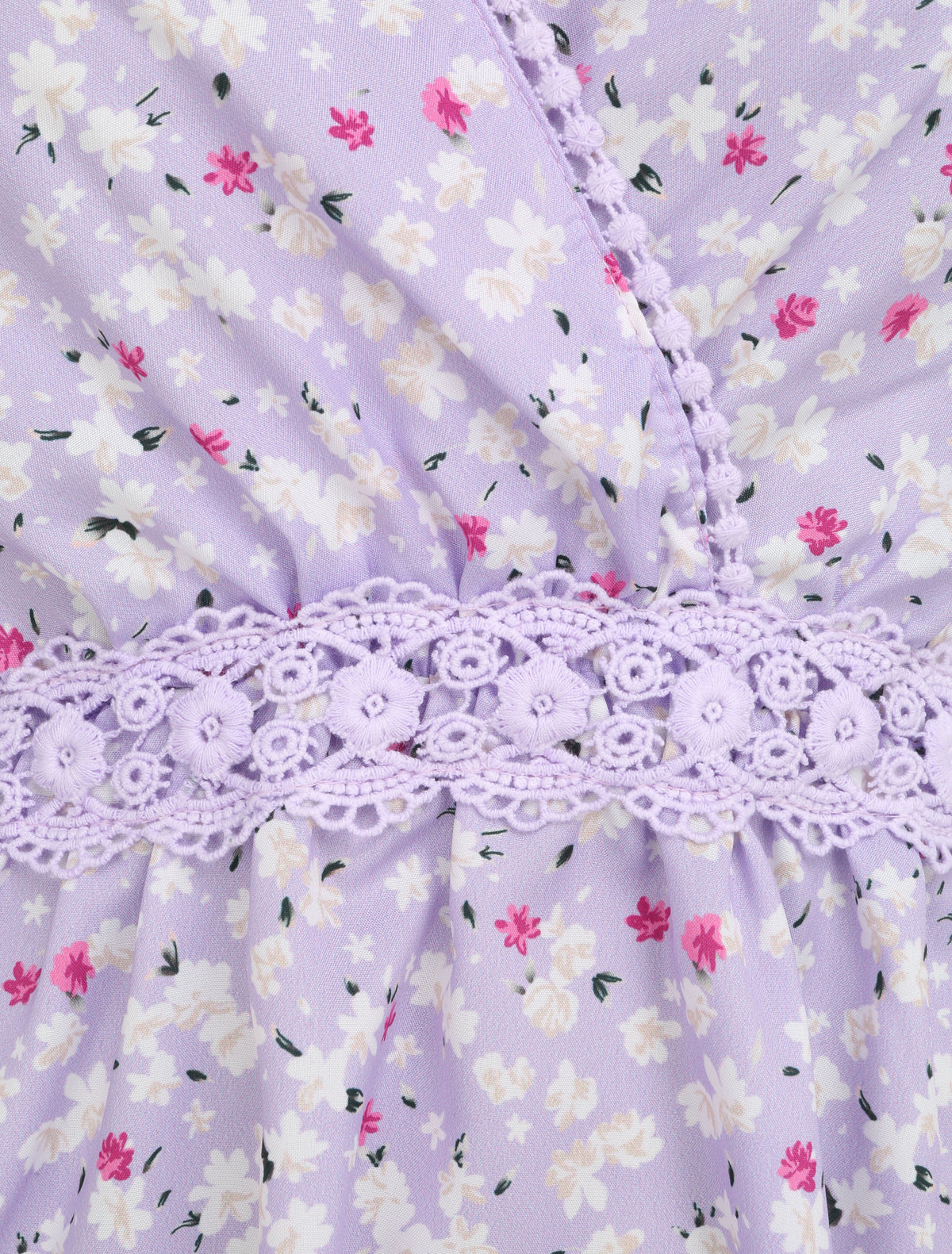 Robe imprimé fleurs de cerisier à détail crochet - Lilas - 3