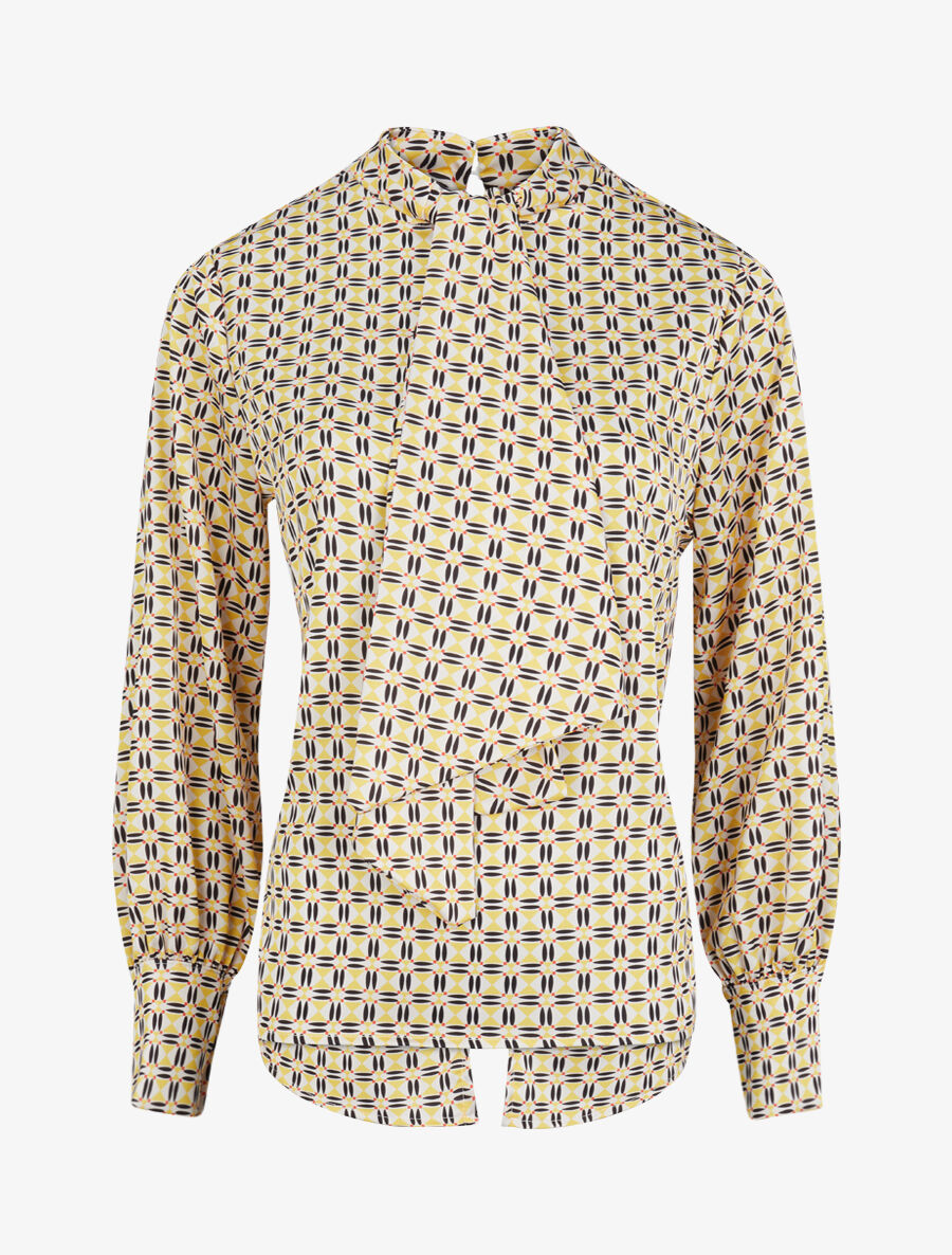 Blouse droite lavallière imprimé mosaïque - Jaune - 5