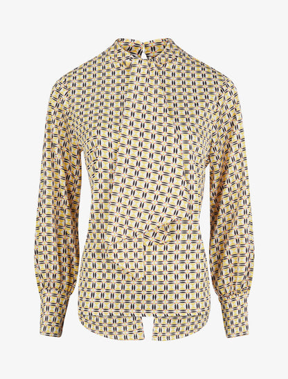 Blouse droite lavallière imprimé mosaïque - Jaune - 5