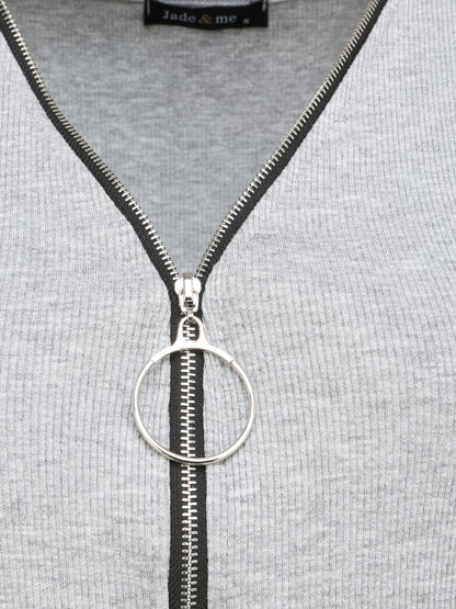 Débardeur droit uni à col zippé - Gris chiné - 3