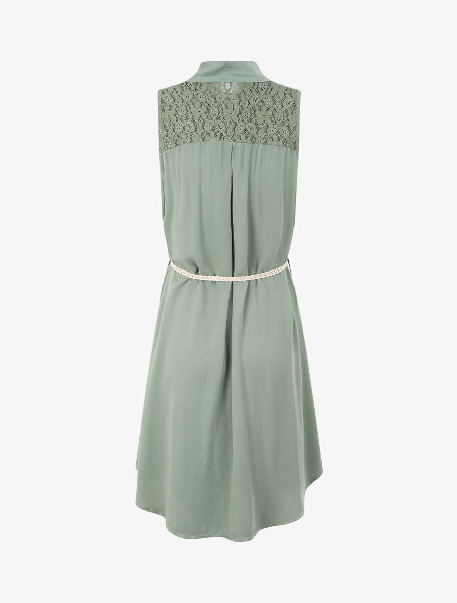 Robe chemise mi-longue unie sans manches - Vert olive - 2