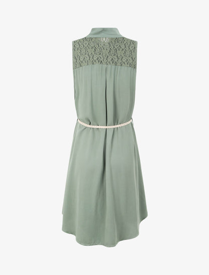 Robe chemise mi-longue unie sans manches - Vert olive - 2