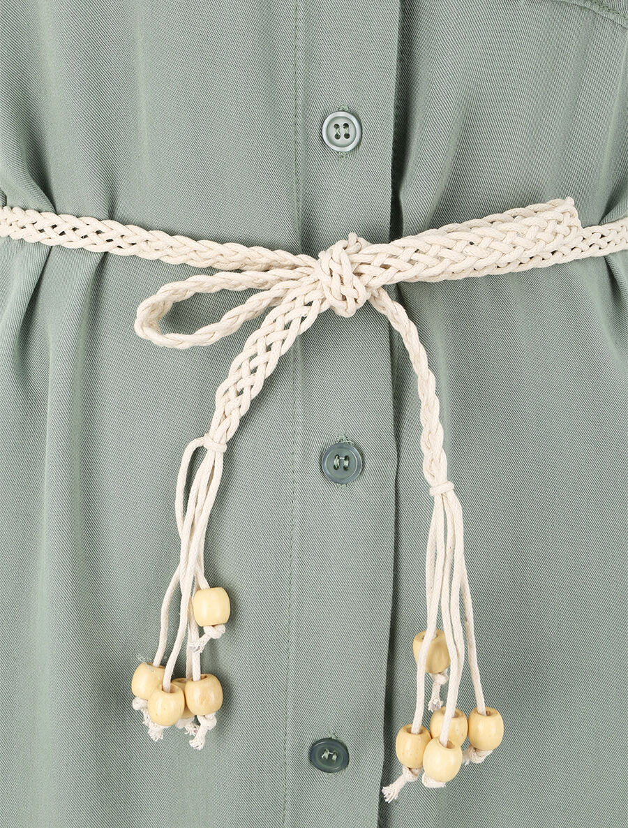 Robe chemise mi-longue unie sans manches - Vert olive - 3
