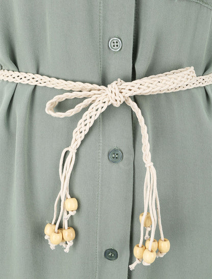 Robe chemise mi-longue unie sans manches - Vert olive - 3