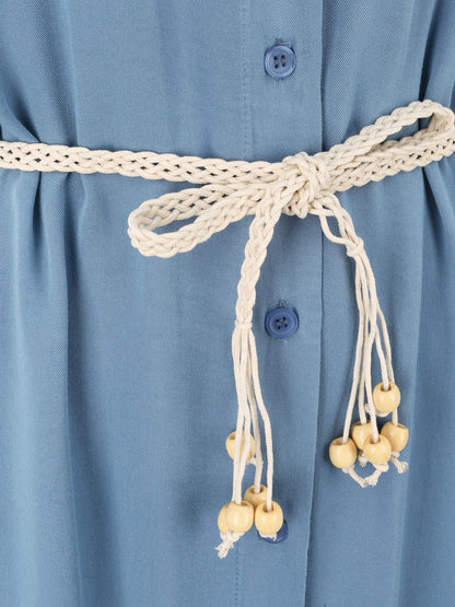 Robe chemise mi-longue unie sans manches - Bleu - 3