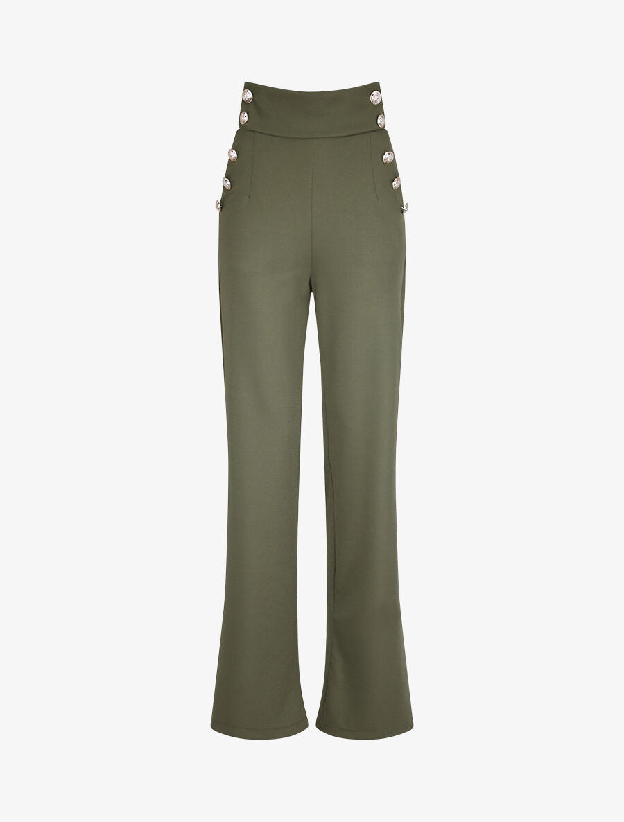 Pantalon à pont large et taille haute - Kaki - 1