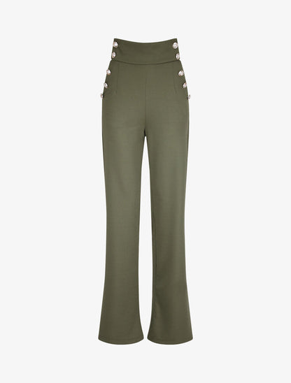 Pantalon à pont large et taille haute - Kaki - 1