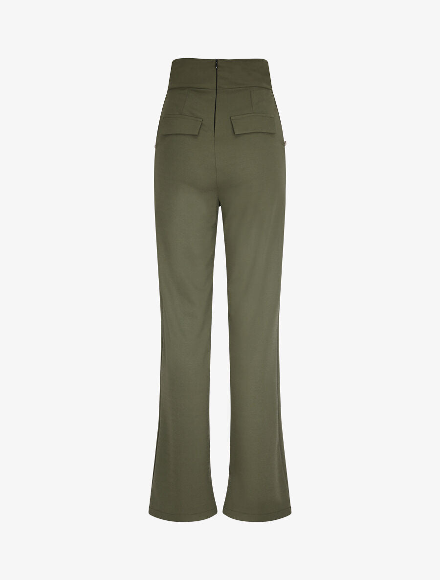 Pantalon à pont large et taille haute - Kaki - 2