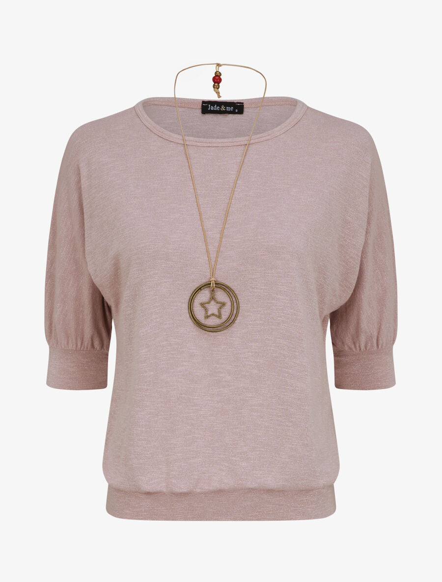 Top loose irisé manches 3/4 - Rose poudré - 1