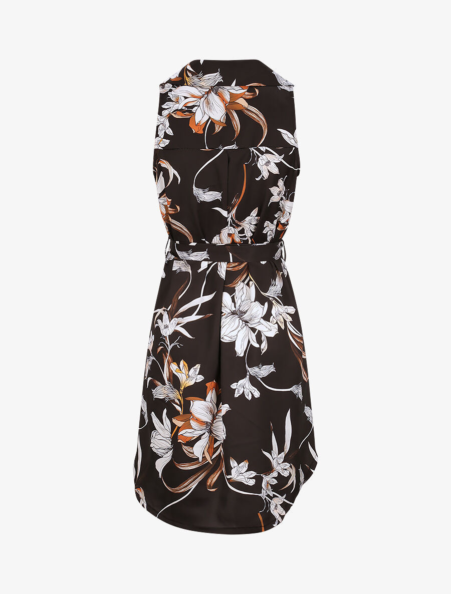 Robe chemise droite sans manches imprimé floral - Noir - 3