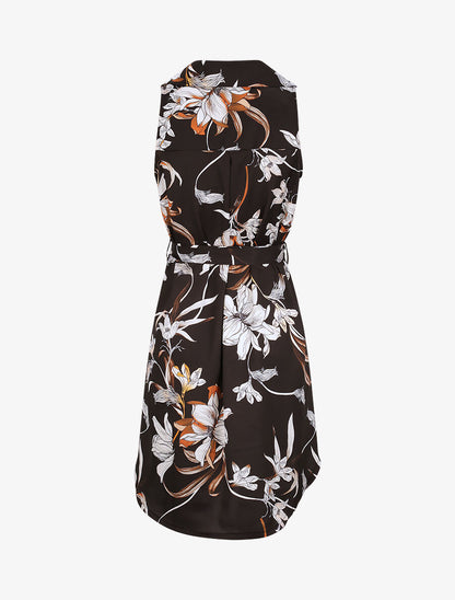 Robe chemise droite sans manches imprimé floral - Noir - 3