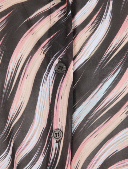 Chemise droite à nouer imprimé lignes stylisées - Noir - 3