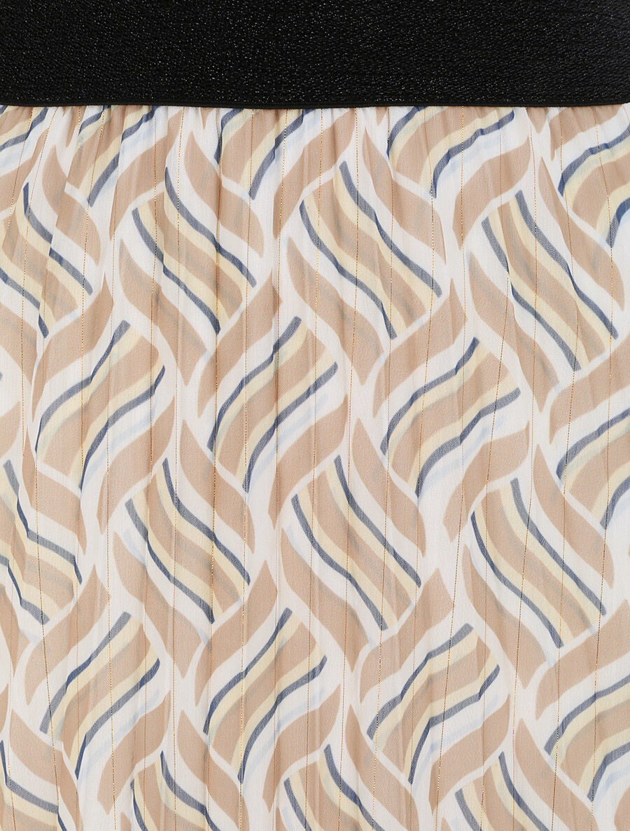 Jupe plissée mi-longue évasée imprimé géométrique stylisé - Beige - 3