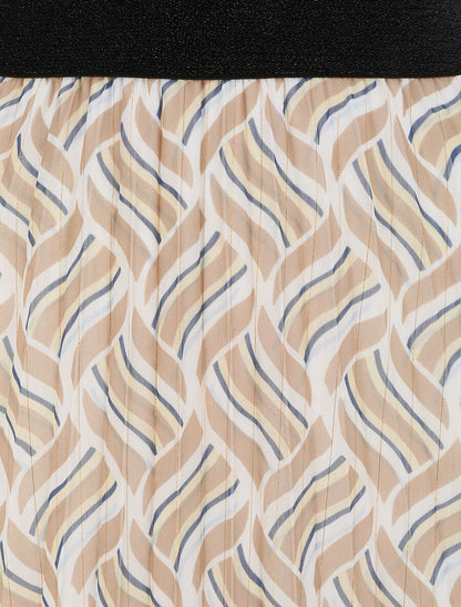 Jupe plissée mi-longue évasée imprimé géométrique stylisé - Beige - 3