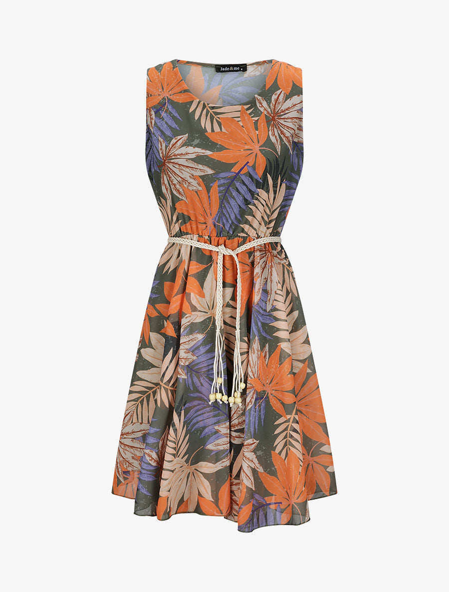 Robe patineuse sans manches imprimé tropical - Kaki - 1