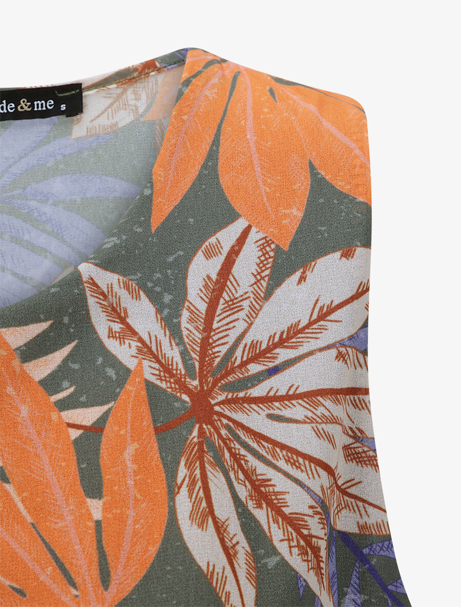 Robe patineuse sans manches imprimé tropical - Kaki - 3